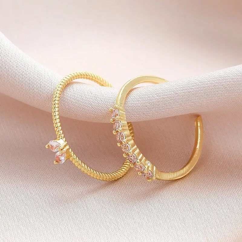 2pcs Trendy Gold Color Heart Zircon Rings