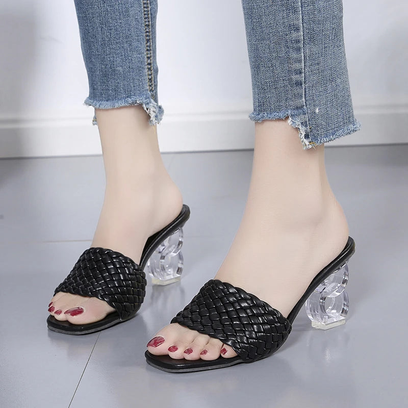 High Heels Sandals Women Summer 2024 Plus Size Weave Female Slippers Fashion Open Toe Slides