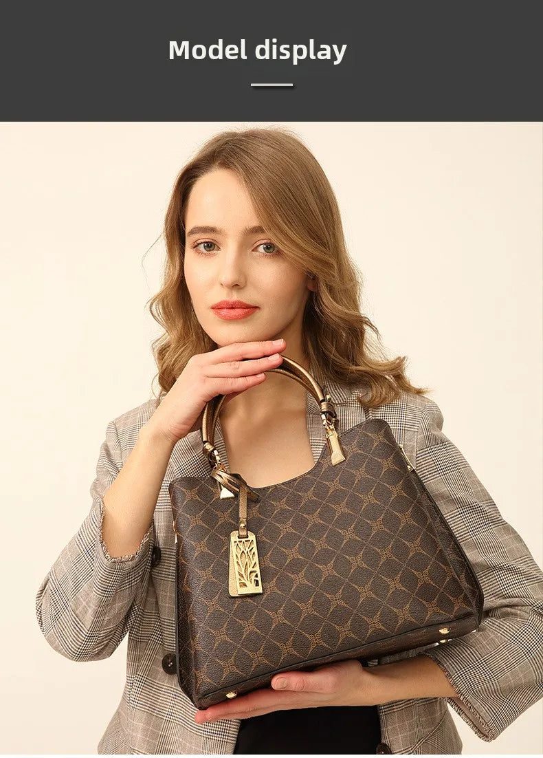 New Bag2024Elegant Women's Handbag Soft Leather Large-Capacity Crossbody Bag Embossed Single Shoulder Tote