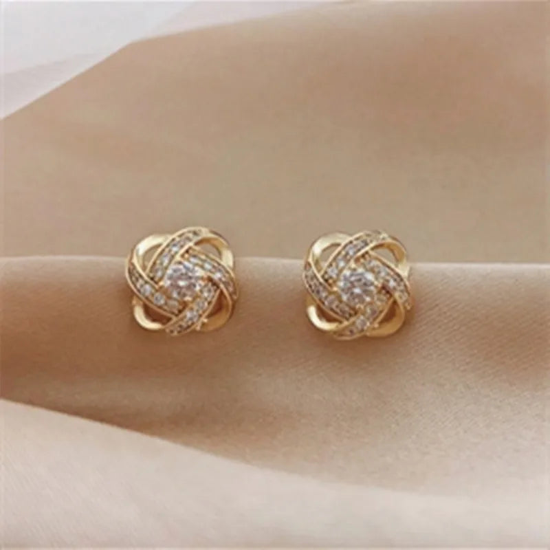 Small Stud Earring For Woman Golden Crystal Shinning