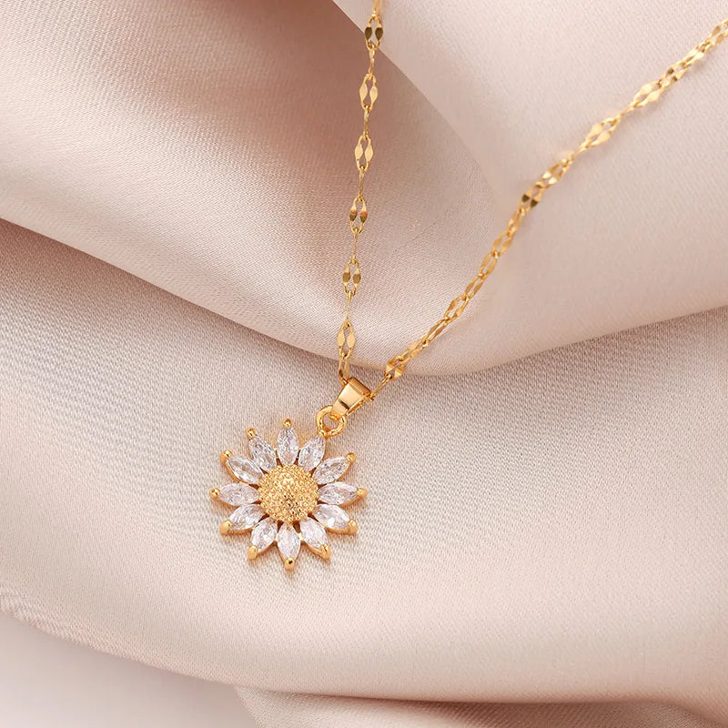 Gold Plated Sunflower Necklace for Women